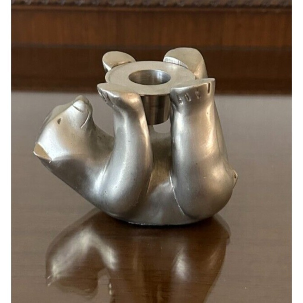 Vintage Restoration Hardware Polar Bear Silver Tone Metal Candle Holder‎ Decor